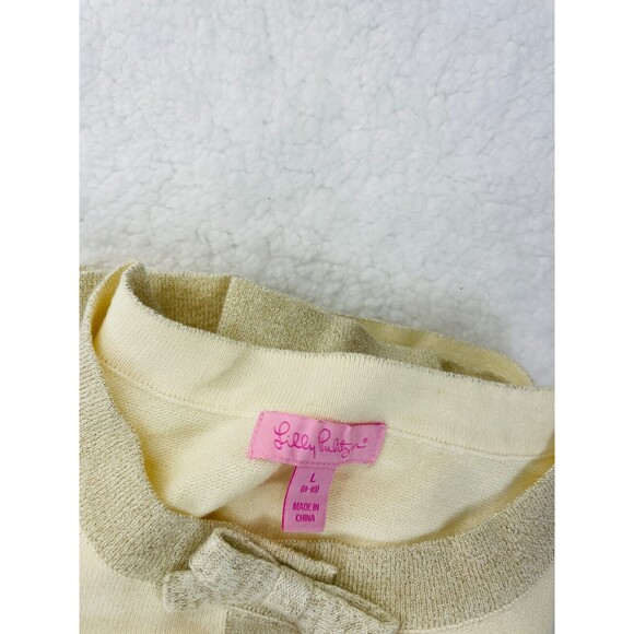Lilly Pulitzer Cardigan Girls Size L 8/10 Ivory Shimmer Bow Long Sleeve Sweater - Picture 10 of 10